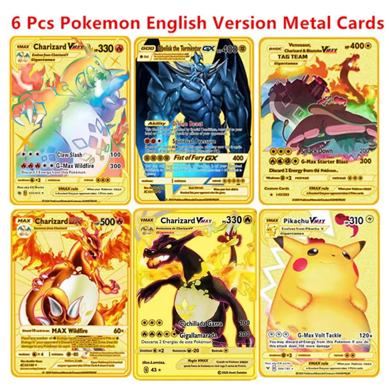 thumbnail image 1 of 6-12 Pcs/Set English Version Metal Card Pikachu Anime Figure Battle Carte Trading Pocket Monster Cards Model Toy Gifts, 1 of 5