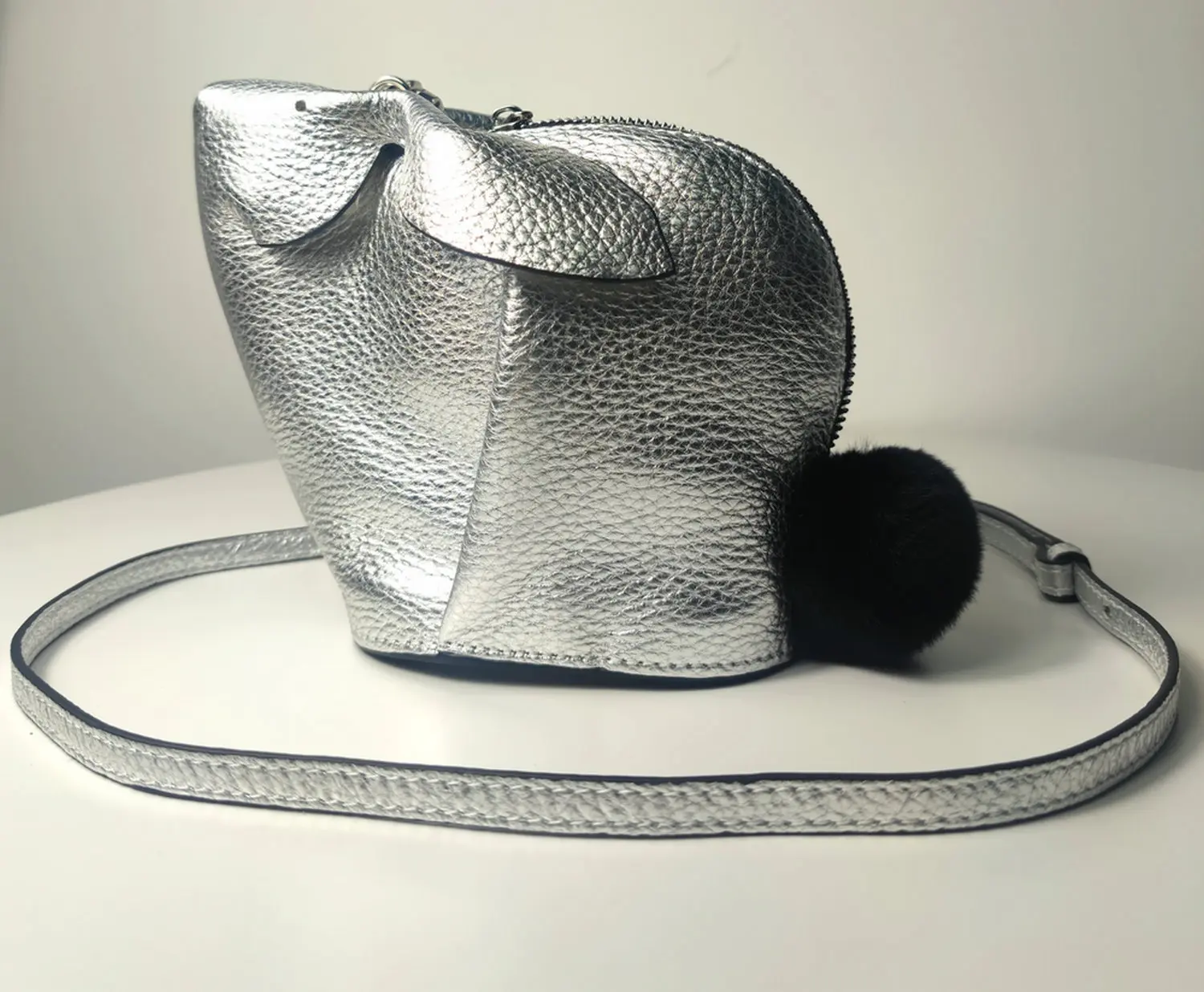 

Special Price 1pc left-Silver Bunny Purse Genuine Leather Crafted Bag Cute Animal Rabbit Shaped Clutch Coin Crossbody