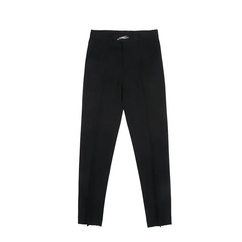 Black White Embroidered Business Formal Pants Men Korean Style Slim Office Social Suit Pants High Quality Streetwear Ankle Pants 6