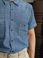 Non Stock 1942 Model Short Sleeve Chambray Shirt Vintage Asymmetrical Pocket Work Shirt 1