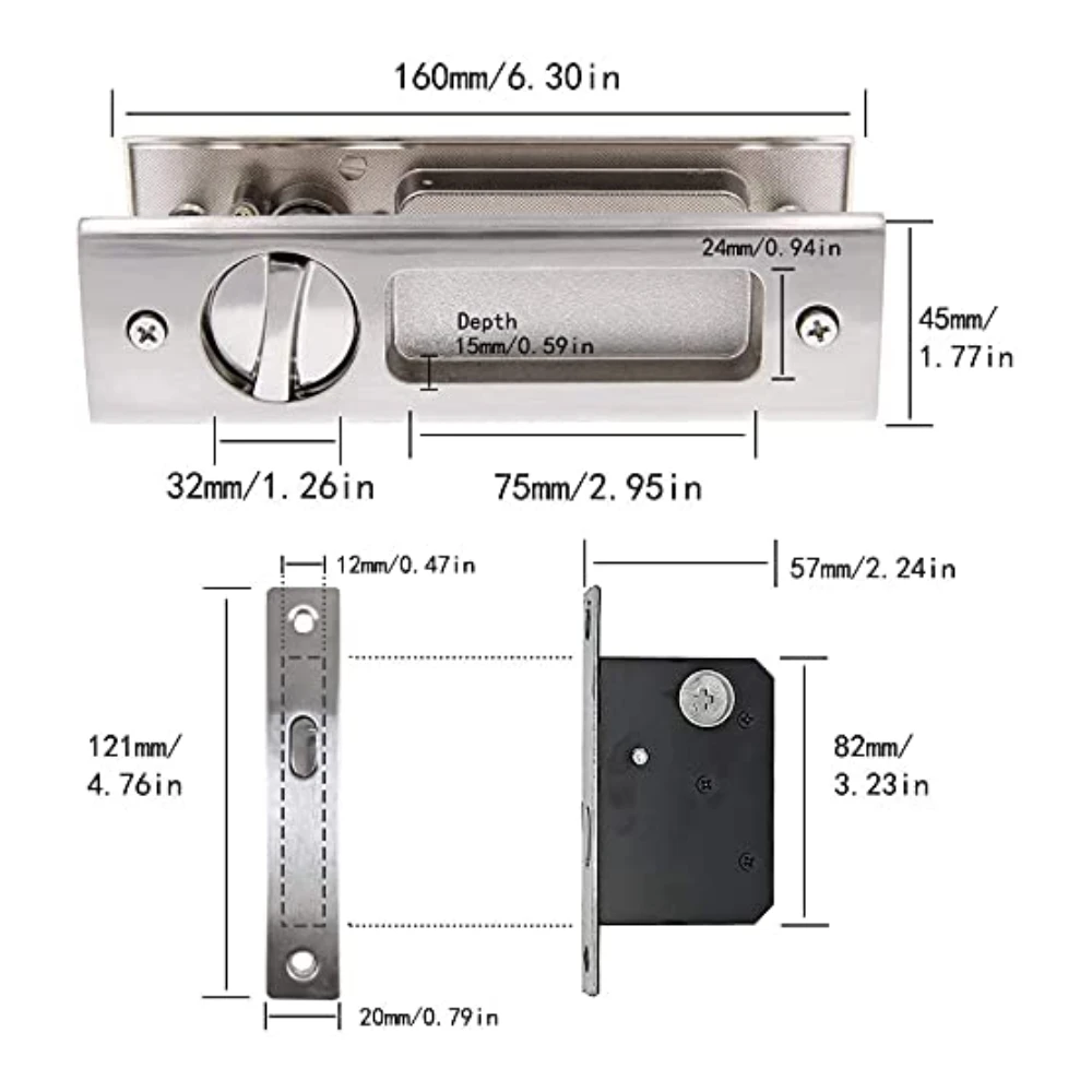 Sliding Door Lock Indoor Black Privacy Pocket Door Lock Hardware Double Barn Furniture Hardware Handle Latch With Keys