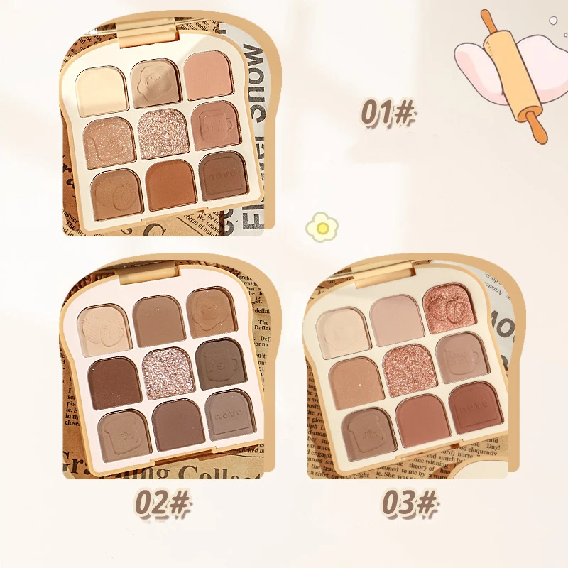 NOVO New Toast 9 Colors Matte Eyeshadow Palette Pearlescent Eye Plate Cute Makeup Palette Female Cosmetic Lasting Nature Beauty