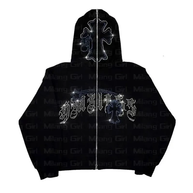 

Толстовка мужская с капюшоном, винтажная модная уличная толстовка на молнии, с надписью и звездами, Y2K, готический стиль Харадзюку, парная Повседневная Свободная кофта
