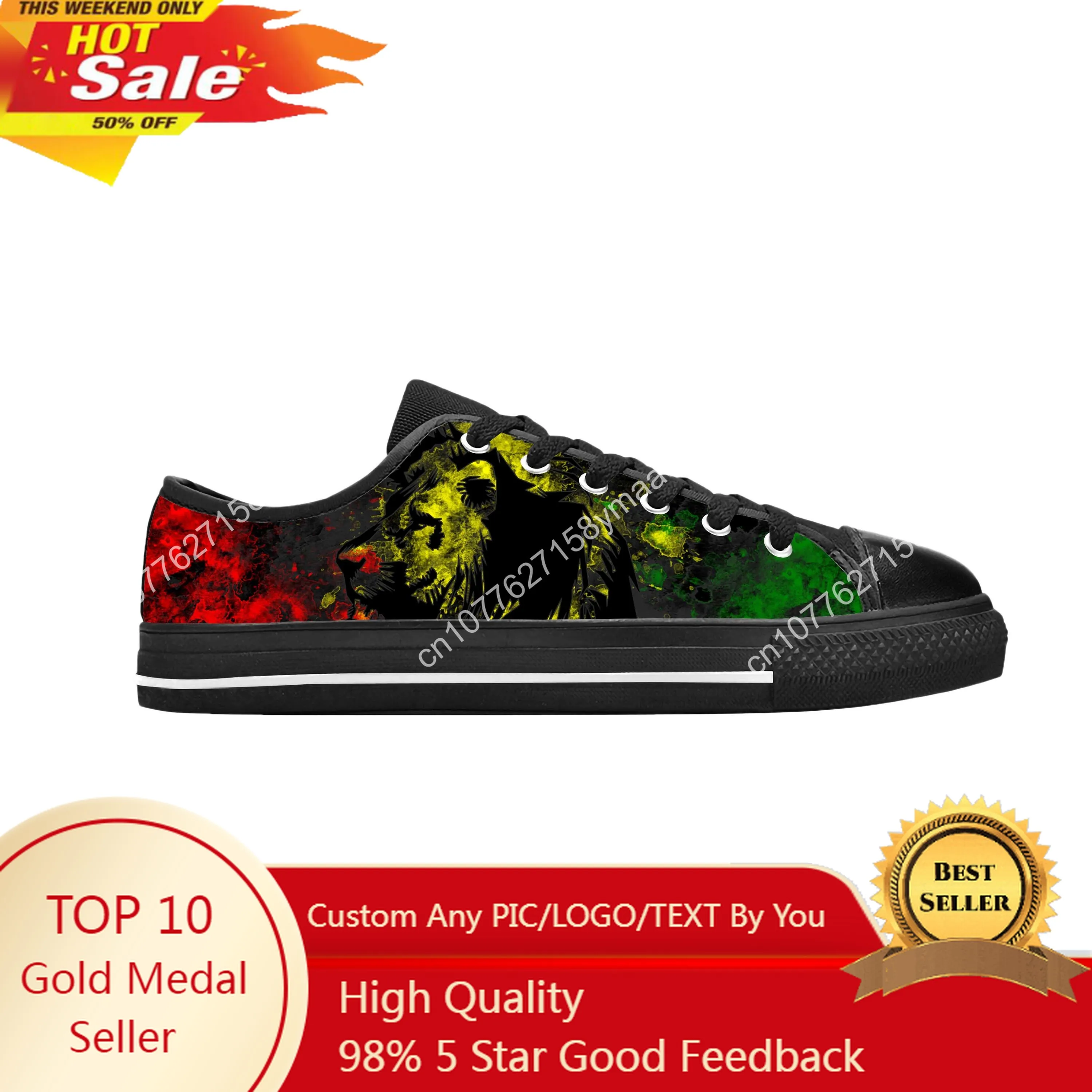 Reggae Rasta Rastafari Lion Of Judah Music Rock Casual Cloth Shoes Low Top Comfortable Breathable 3D Print Men Women Sneakers