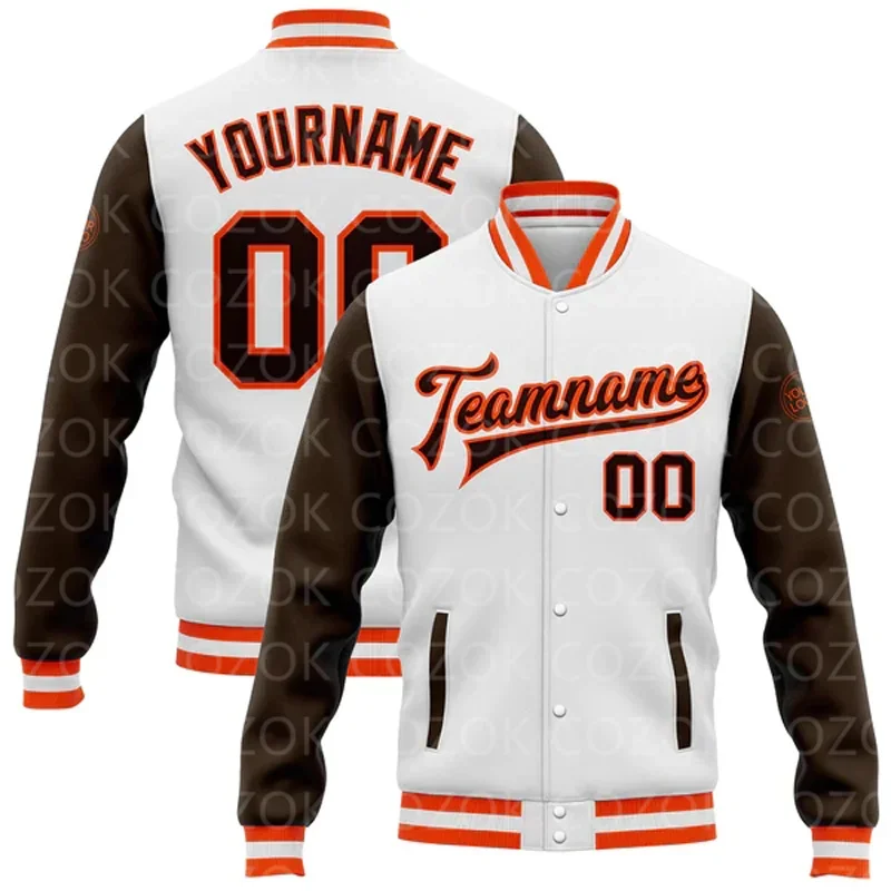 Custom White Green 3D Printed Raglan Sleeve Baseball Button Jacket Bomber Full-Snap Varsity Letterman Jacket