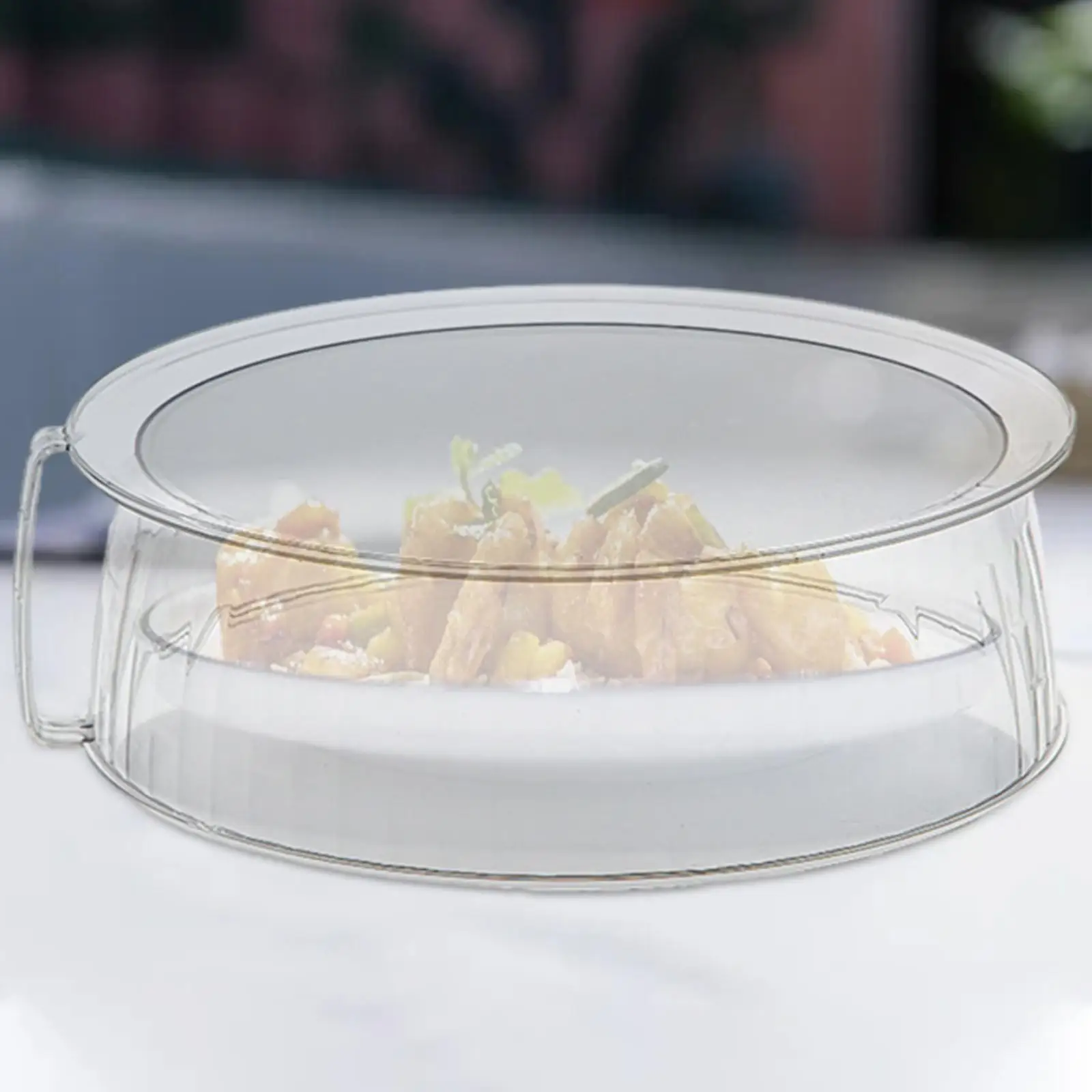 Microwave food serving plate cover transparent smooth surface with handle 10"
