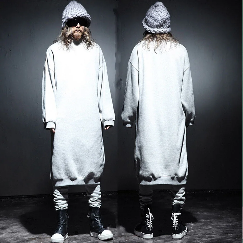

Plus Size S-6XL Men's Long Streetwear Korean Loose Sweater Casual Personality Non Mainstream Nightclub Hair Stylist Singer Tops
