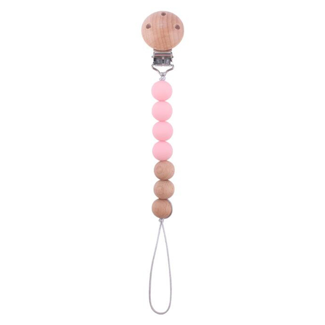 Pacifier Clips Silicone Beads Wooden Ring Pacifier Chain Infant Nipple Appease Soother Chain Clips Dummy Holder Nipple Clip