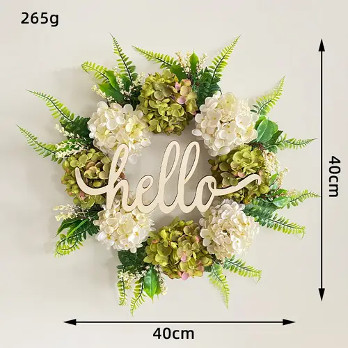 40cm Artificial Hydrangea Wreath Home Garland Front Door Decoration Wall Background Christmas Decor Hello Wreath 2023 New - Image 4