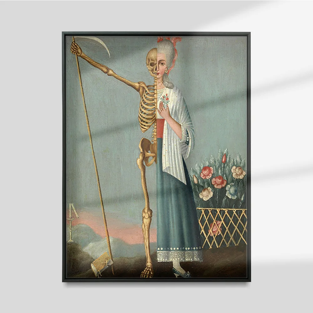 

Joanna Ebenstein Art Print Poster Woman Skeleton Reaper Antique Canvas Painting Memento Mori Wall Picture Decor