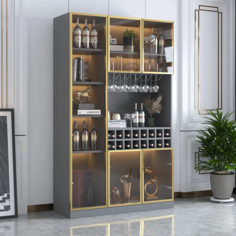 Stainless steel metal cabinet European light luxury wine cabinet display glass red rack