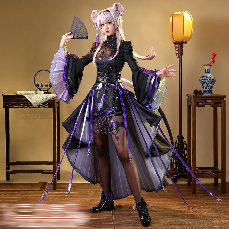 

New! Arknight cos Lin Yuxia Cosplay game skin Gorgeous Big Sleeve Purple Dress Women for cosplay Halloween Costume