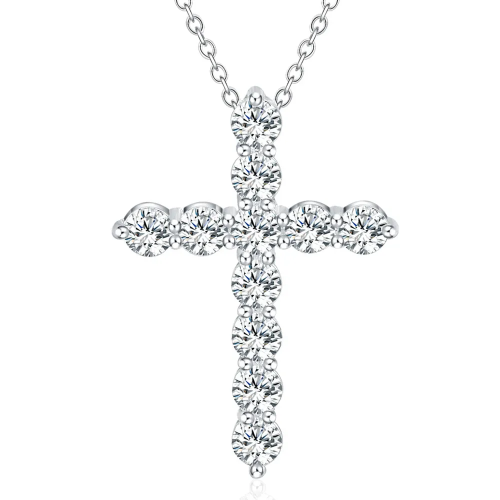 

New Sterling Silver Necklace 18 Inch Shiny Crystal Elegant Cross Pendant for Women High Quality Fashion Jewelry Christmas Gift