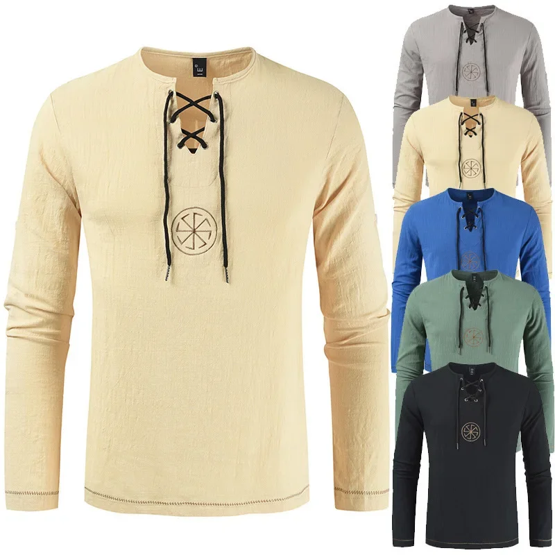 

Мужская длинная рубашка с вышивкой, однотонная Простая рубашка для отдыха, весна 2023