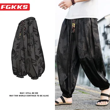 FGKKS 2023 pantalons de marque d'extérieur pour hommes Lce soie Dragon fleur foncée lâche Bloomers haute qualité jambe large pantalon décontracté mâle 1