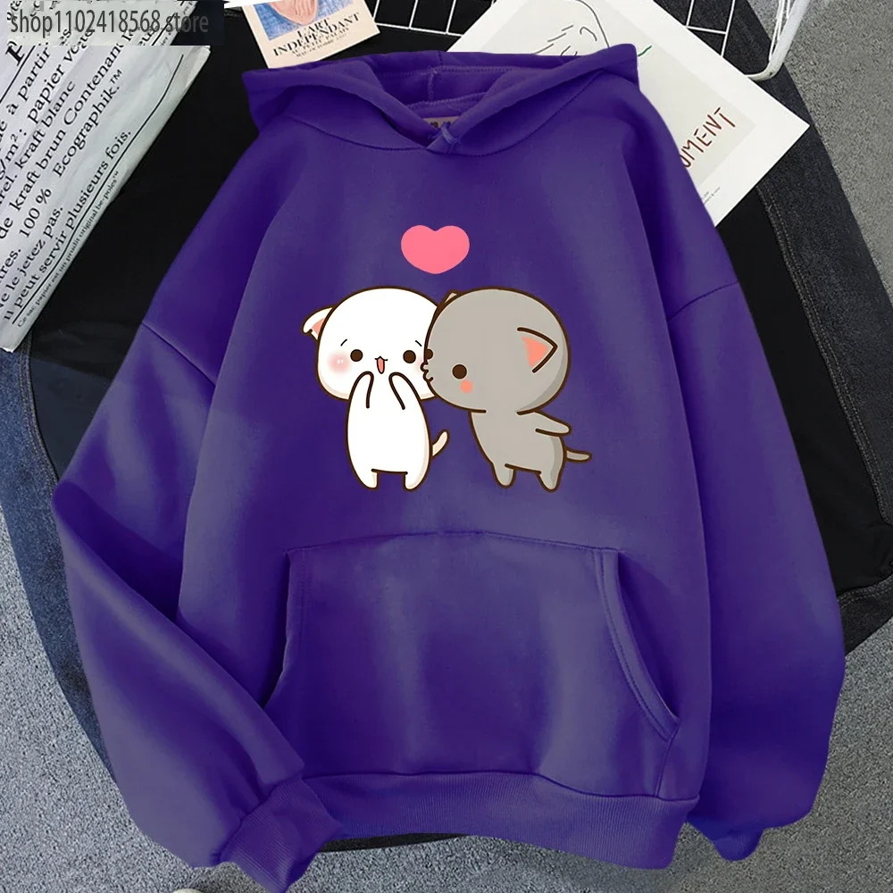 Peach and Goma Mochi Cat Hoodie Women'S Cartoon Print Clothing Kawaii Boba Sweatshirt Femme Winter Sudaderas Girls Cute Hoodies