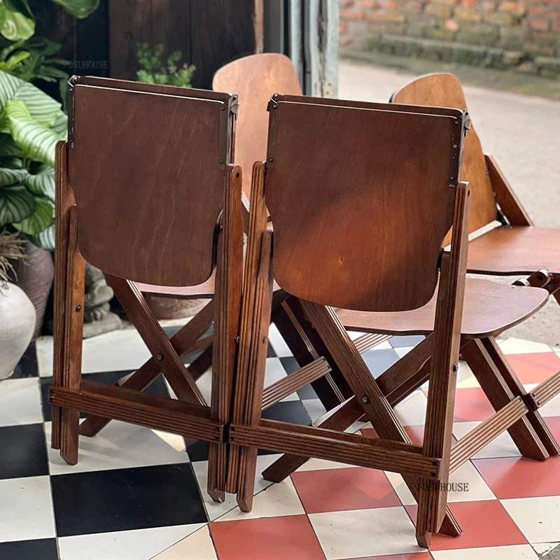 American Portable Garden Chairs for Camping Foldable Backrest Easy To Clean Chair Minimalist Retro Outdoor Furniture for Cafe