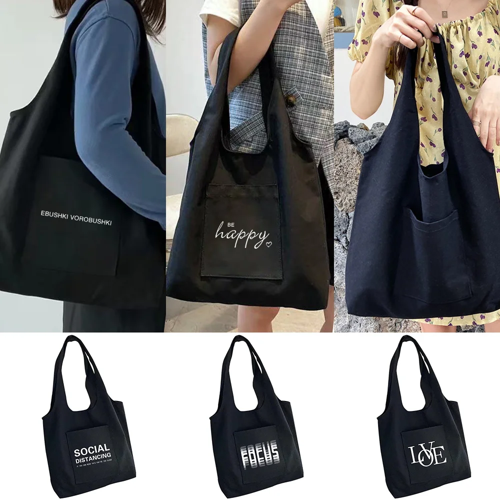 Shopping Bags Shoulder Bag Canvas Bag Womens Handbag Text Series Woman Large Bags Portable Shopper Bag Pure Cotton Tote Bag christina shopper bag cotton 30 35 5