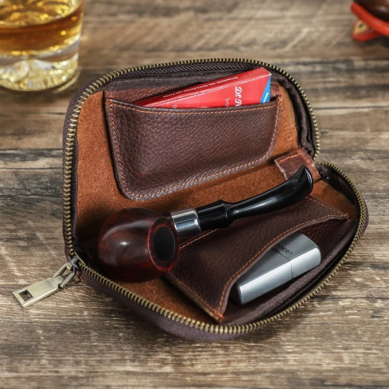 Vintage Genuine Leather Tobacco Pipe Pounch Portable Storage Bag for Tobacco Pipe Smoking Accessories Tool Men's Gift tobacco smoking accessories