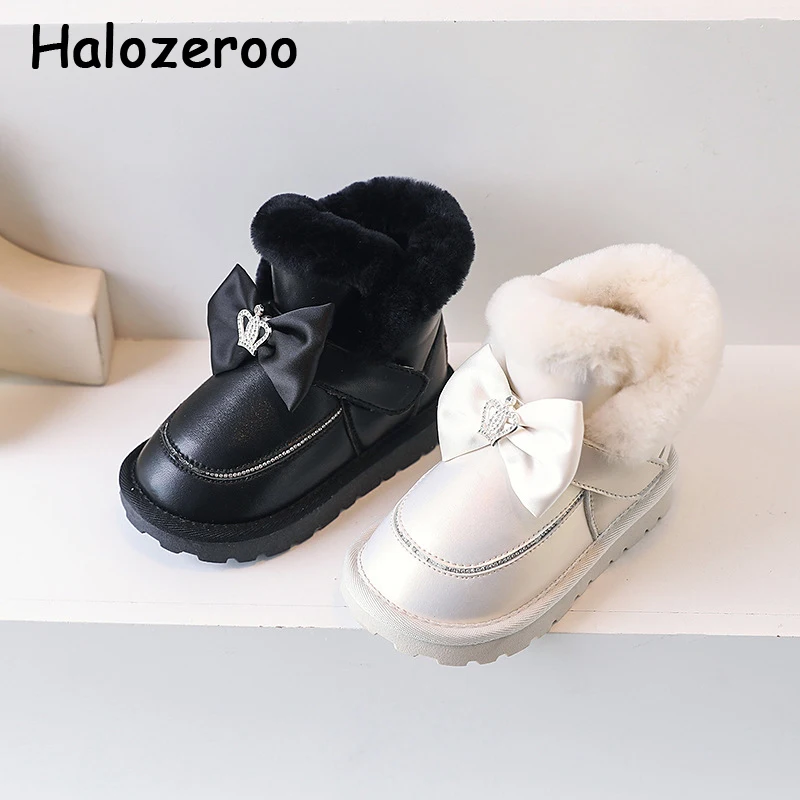 

Winter New Kids Fur Snow Boots Baby Girls Bow Brand Shoes Toddler Black Fashion Boots Children Soft Ankle Shoes Princess Shoes