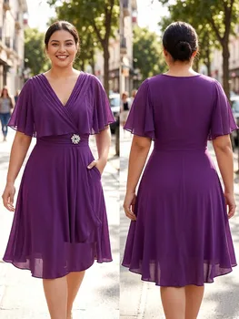 Plus Size Ruched Panel Dress Flowers Print Chiffon Ruffles Split Hem Layered Casual Elegant Women's Maxi Dresses Vestido
