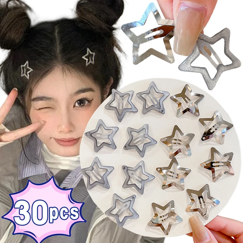 

10/30PCS Silver Y2K Star Hairpins Gold Filigree Stars Metal Snap Hair Clips for Kids Girls Side HairGrip Barrettes for Women