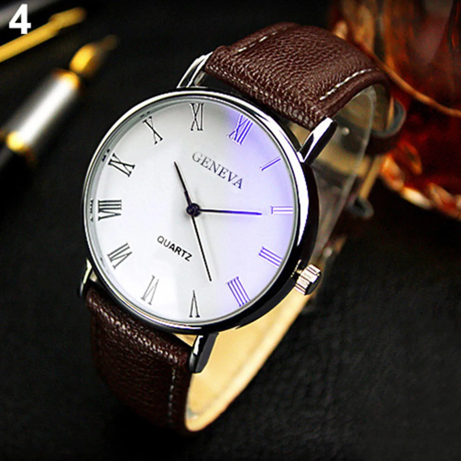 

Mens Belt Watch Fashion Blu-ray Roman Classic Round Dial Quartz Simple Luxury Leather Stainless Steel Watches Business Relogio