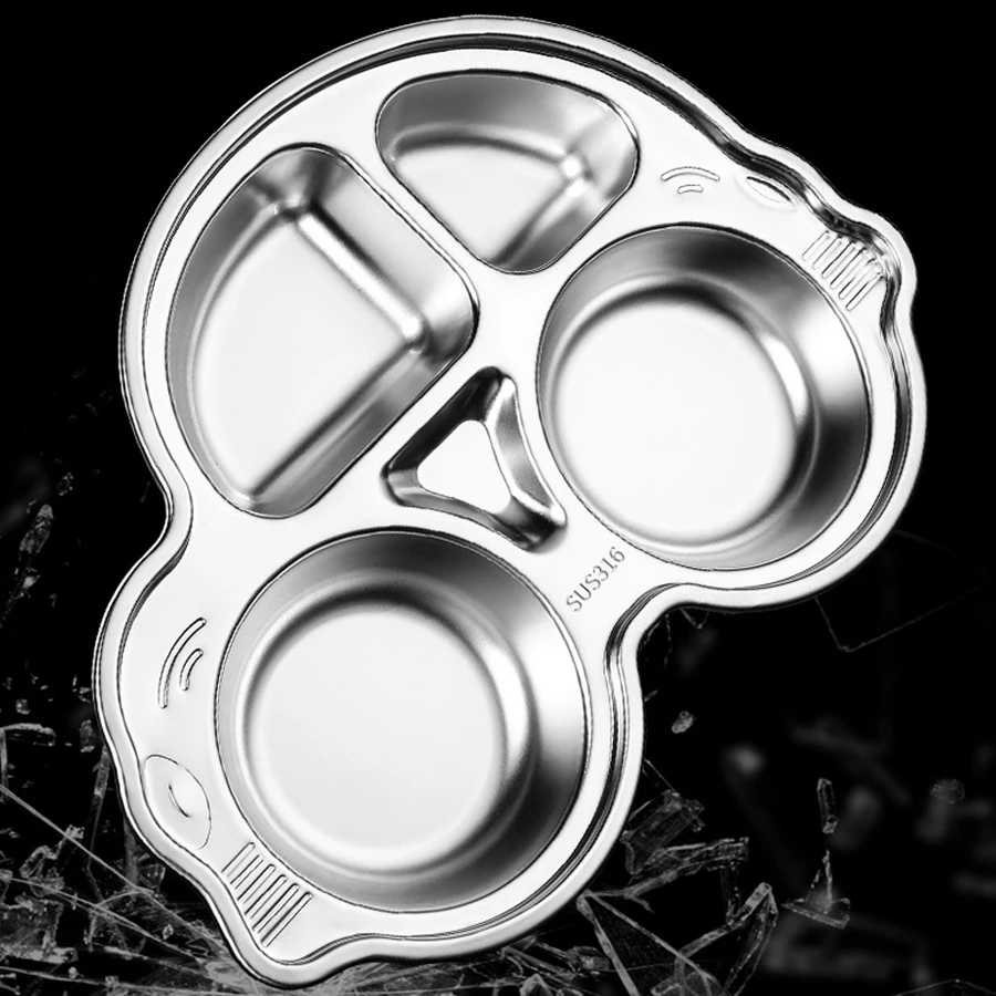 Children Dinner Plates 304 Stainless Steel Breakfast Plate Cartoon Household Kindergarten Divided