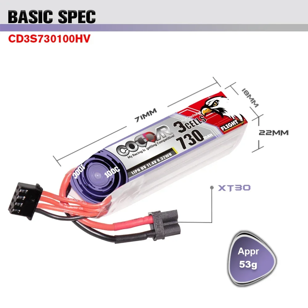 Coddar 730Mah 3S Lihv 11.4V 100C Con Xt30 Plug Stuzzicadenti Drone Rc Toy Small Heli Airplane Fpv Drone Rc Car Lipo Battery Parts