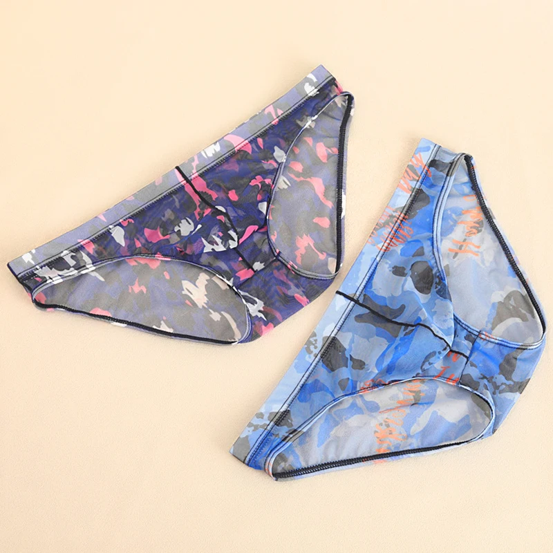 

Men's Printed Low Waisted Underwear Transparent Underwear Mesh Breathable Sexy Fashionable Men's Underwear Triangle Pants