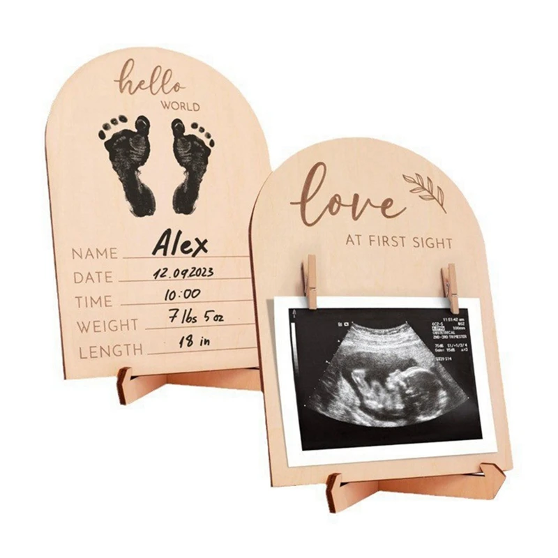 Baby Scanning Photo Frame Pregnancy Gift, Baby's First Birth Sign Board, Baby Bath Photo Props With Footprint Pen Set.-A20P