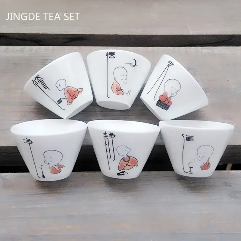 6pcs/lot Chinese Ceramic Tea Cup Set White Porcelain Handmade Teacup Tea Bowl Portable Master Cups Chinese Teaware Drinkware