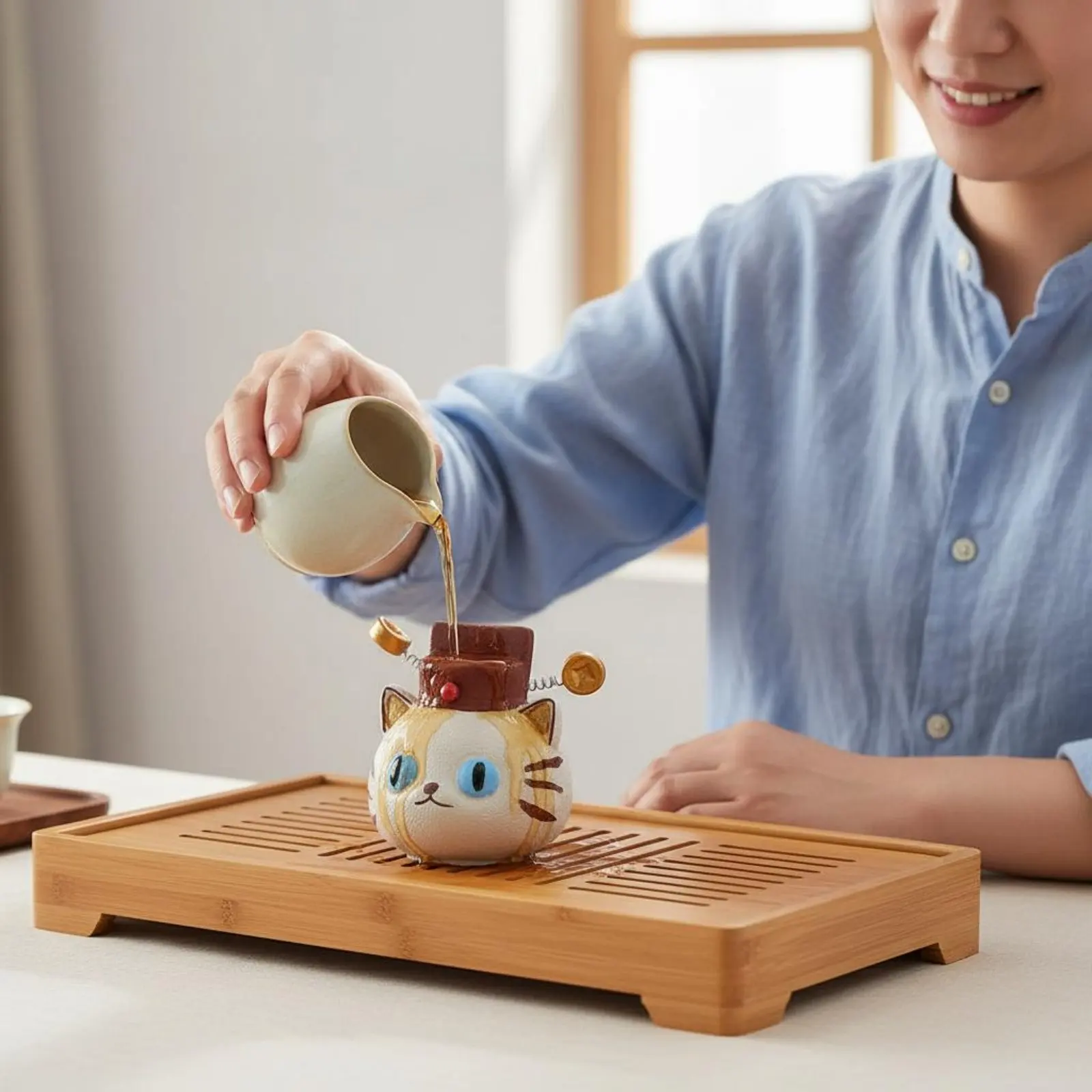 행운의 고양이 차 장식품, 행운의 상징, 지샤 점토 고양이 피규어, 집 장식, 수제, 다용도 장식, 사무실 책상 장식