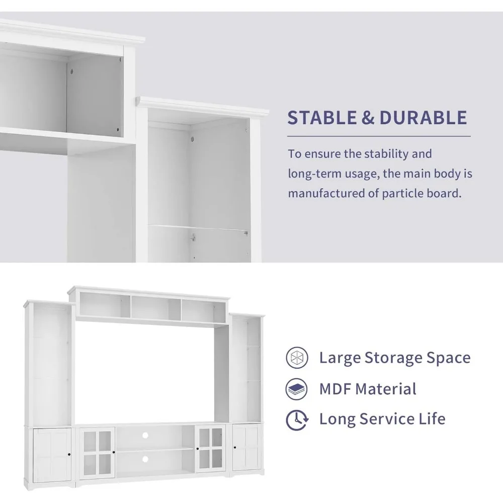 4 Piece Wall Unit TV Stand with Bookshelf,TV Console Table Media Entertainment Center, Living Room Wine Cabinet Display Cabinet 3