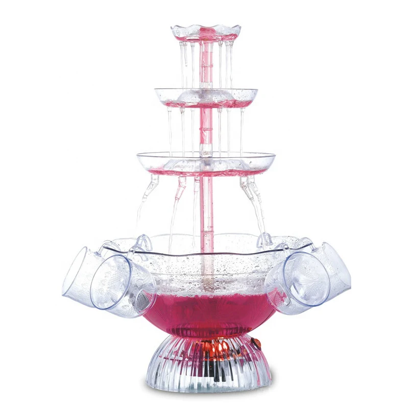3-Tier Electric Cocktail Beverage Fountain with LED Lighted Base and 5 Reusable Cups, electric beverage fountain