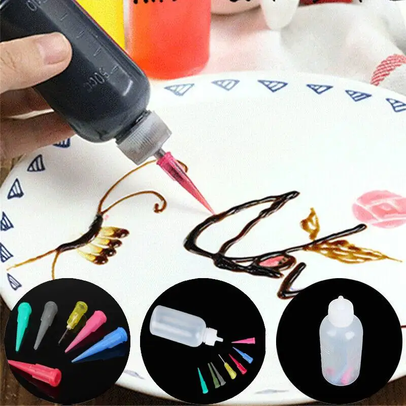5pcs 50CC Art Bottle Plastic Needle Tip Applicator Condiment Sauce Dispenser Glue Squeeze Bottle for Liquid Oil Craft Painting