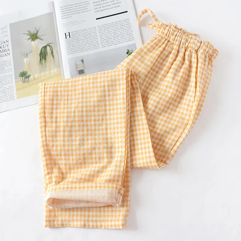 Summer/autumn Couples Plaid Pants Women/men Sleepwear Cotton Double ...