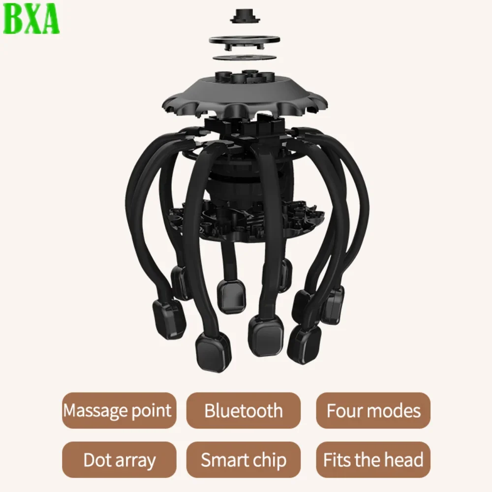Electric Head Massager Octopus Scalp Scratcher Bluetooth Music Vibration Octopus Scalp Massage for Better Sleep Decompress Relax
