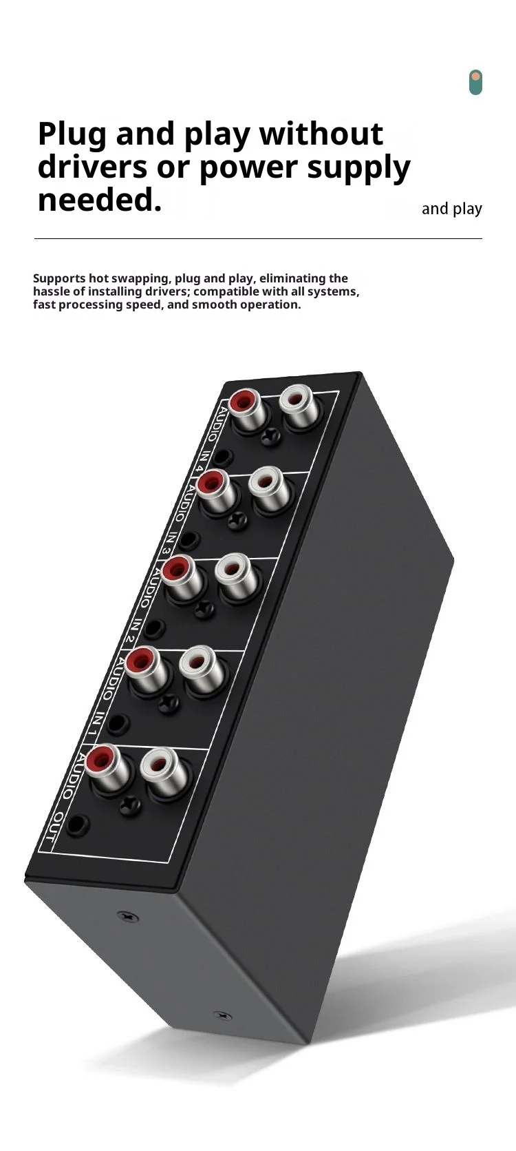 4 in 1 Stereo Audio Selector 4 Inputs 1 Output RCA AUX 3.5mm Passive Audio Switc