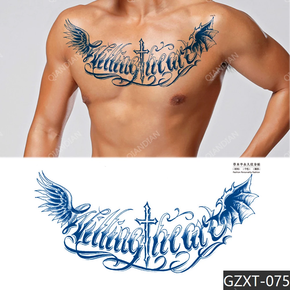 Semi-permanente mannen sap waterdichte tijdelijke tattoo nep sticker borst  grote overdracht vleugels zwaard kruis 15-daag langdurige totem - AliExpress, image size:1000x1000