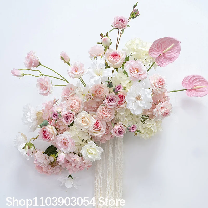 5D Künstliche Blumen Rosa Rose Anthurium Hochzeitsdekoration Willkommensschild Blumenarrangement Hochzeitsbogen Blumenreihe Hintergrund-Requisiten
