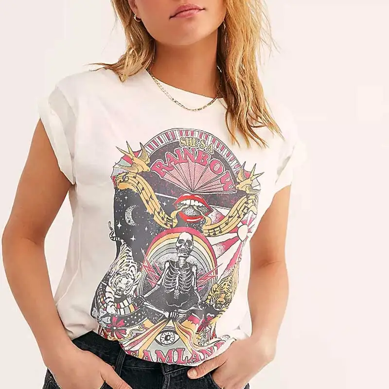 Boho inspired T-shirt Women Tiger graphic Print Tops Tees Shirt Short Sleeve O-neck casual Cotton Tshirts Female 2022 Summer New | Женская