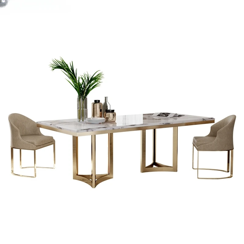 

Modern Luxury Marble Dining Tables and Chairs Set Stainless Steel Gold Base Kitchen Dining Table Chair Chaises Salle Manger