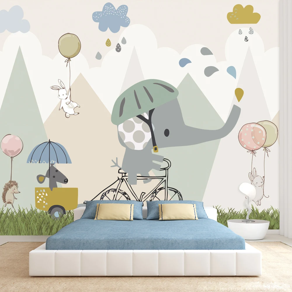Custom Self Adhesive Accepted Cartoon Jungle Animals Baby\'s Bedroon Contact Walls Papers Home Decor Wallpapers for Living Room