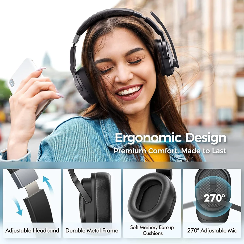 Mpow E65 2 in 1 Wireless Headphones Bluetooth 5.3 Dual/Single Office Headset with Microphone&Mute Switch 35H for Trucker Driver 3
