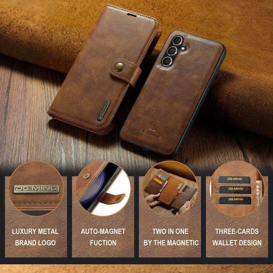 Detachable Magnetic Leather Wallet Case with Removable Flip Cover