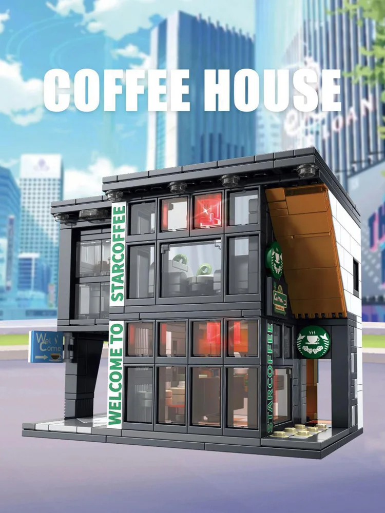 QLT QIAOLETONG City Café, mattoncini architettura, compatibili con Lego Friends Haus Ideas Café-Negozio, Street View, decorazione regalo per adulti e ragazze dai 6 ai 16 + 581 pezzi