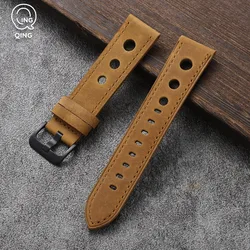 Vintage Matte Leather Watchband with Black Needle Buckle - 22mm (Light Brown)