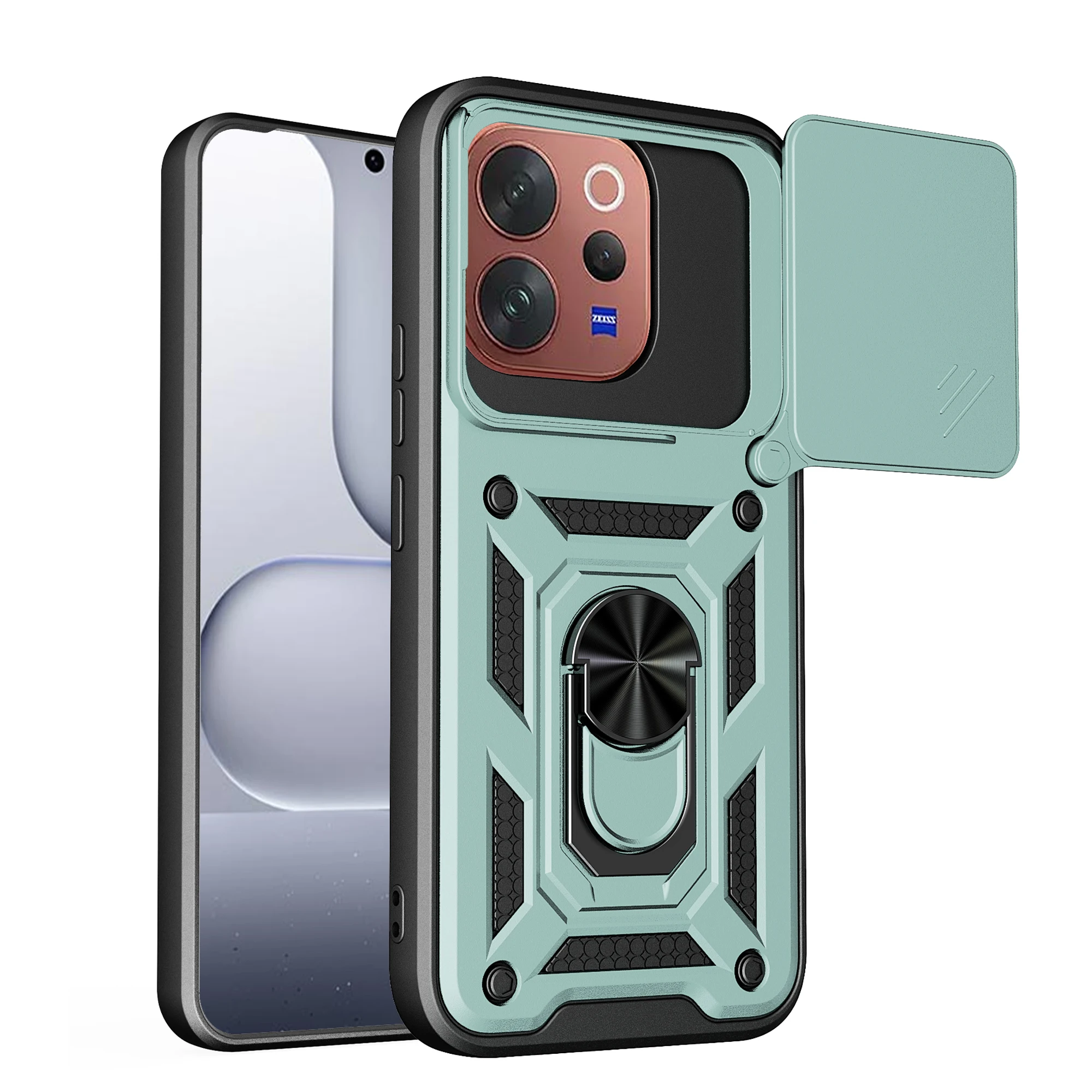 Enhanced Shockproof Armor Case with Slide Camera Protection and Ring Stand