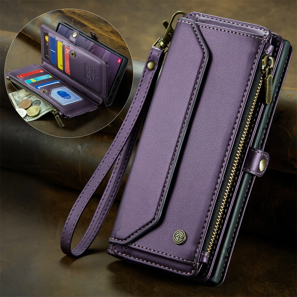 Retro Leather Wallet Phone Case with Magnetic Closure and Trifold Holder